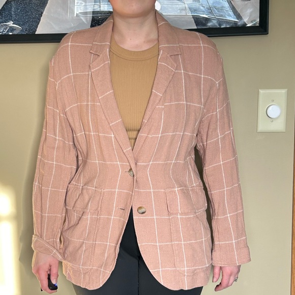 Madewell Breezewoven Larsen Blazer in Windowpane Linen Sandstone - Picture 7 of 8